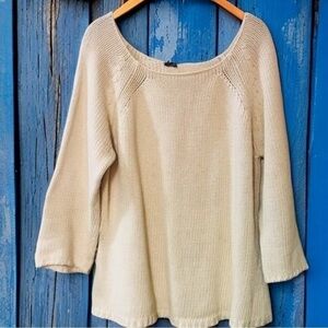 Boatneck Cream Three Quarter Length Sleeves Wide Knit Sweater